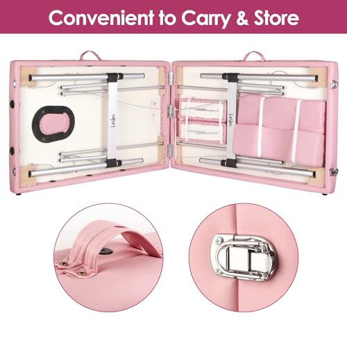 Portable Lash Bed with Eyelash Pillow, Height Adjustable Waterproof Aluminum Frame (Pink) I2470