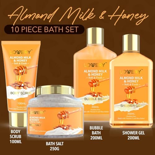 Almond Milk & Honey Beauty Gift Basket for Women - 10 Pc Spa Self Care Set P417555