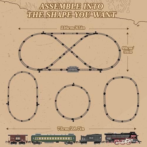 Electric Train Set for Kids with Remote Control, Steam Locomotive with Lights & Sounds F801