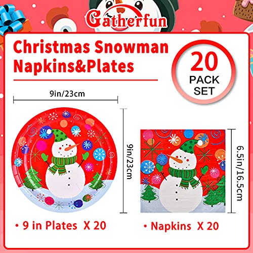 Gatherfun Christmas Snowman Paper Dinner Plates and Napkins, Serve 50 V8502