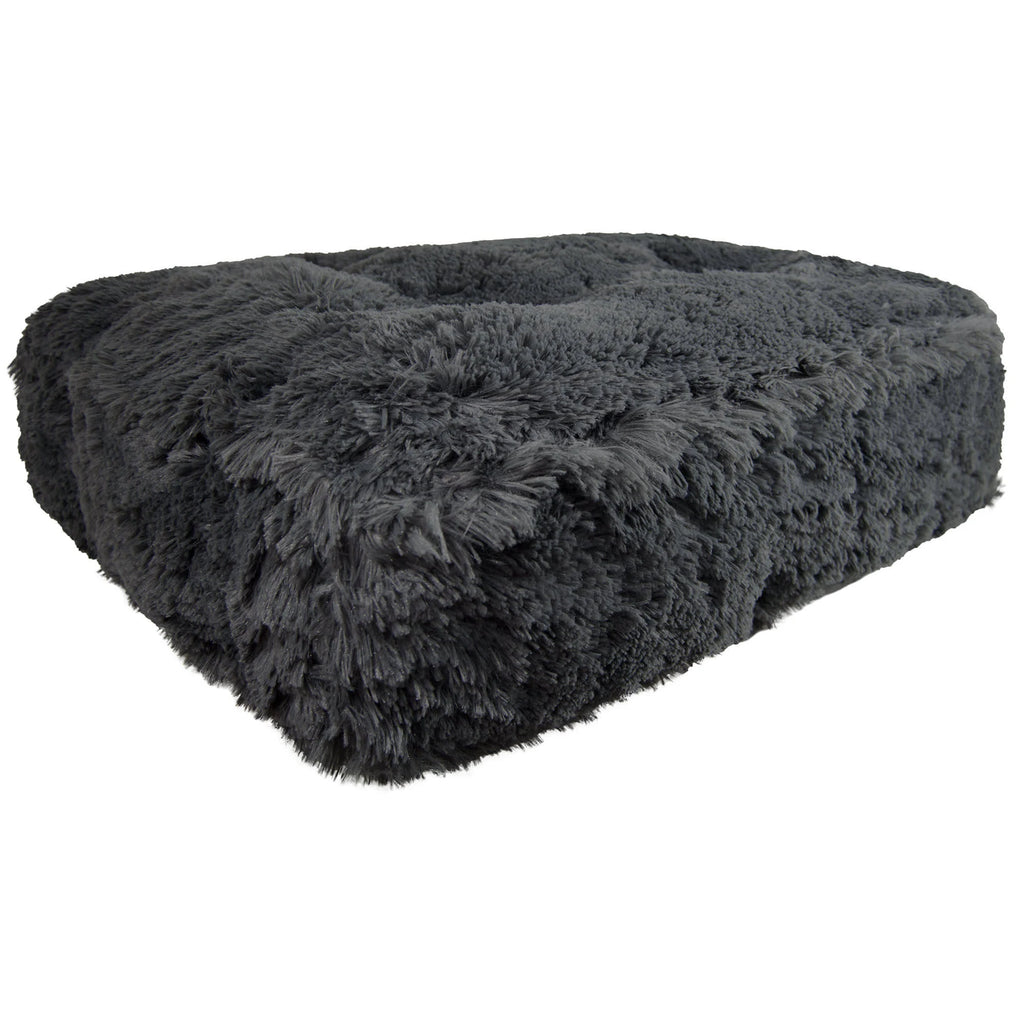 Bessie and Barnie Wolfhound Grey Luxury Shag Faux Fur Rectangle Pet Bed, Large Q694247
