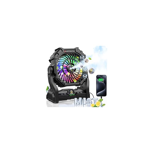Portable Misting Fan with RGB Lantern, 30000 mAh Rechargeable Camping Fan I36923