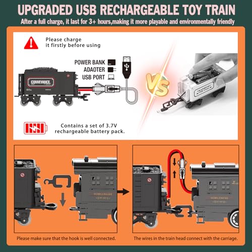 Electric Train Set for Kids with Steam Locomotive, Light & Sounds S601002