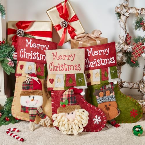Bone Shaped Dog Christmas Stockings 3 Pack Cable Knit with Name Tag X7669