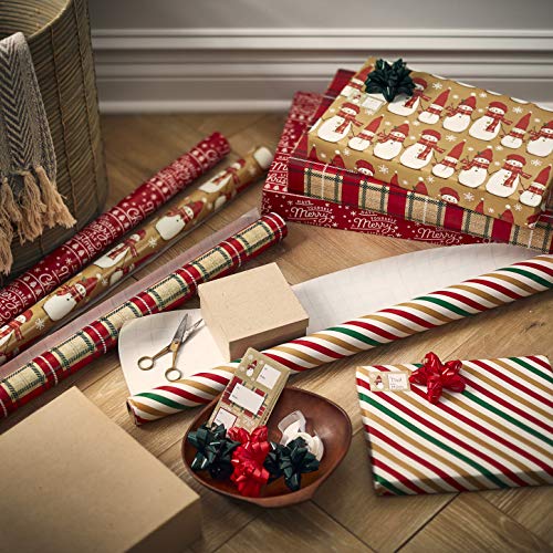 American Greetings Christmas Wrapping Paper Set, Red and Tan Brown, 120 sq ft, 4 Rolls R967653