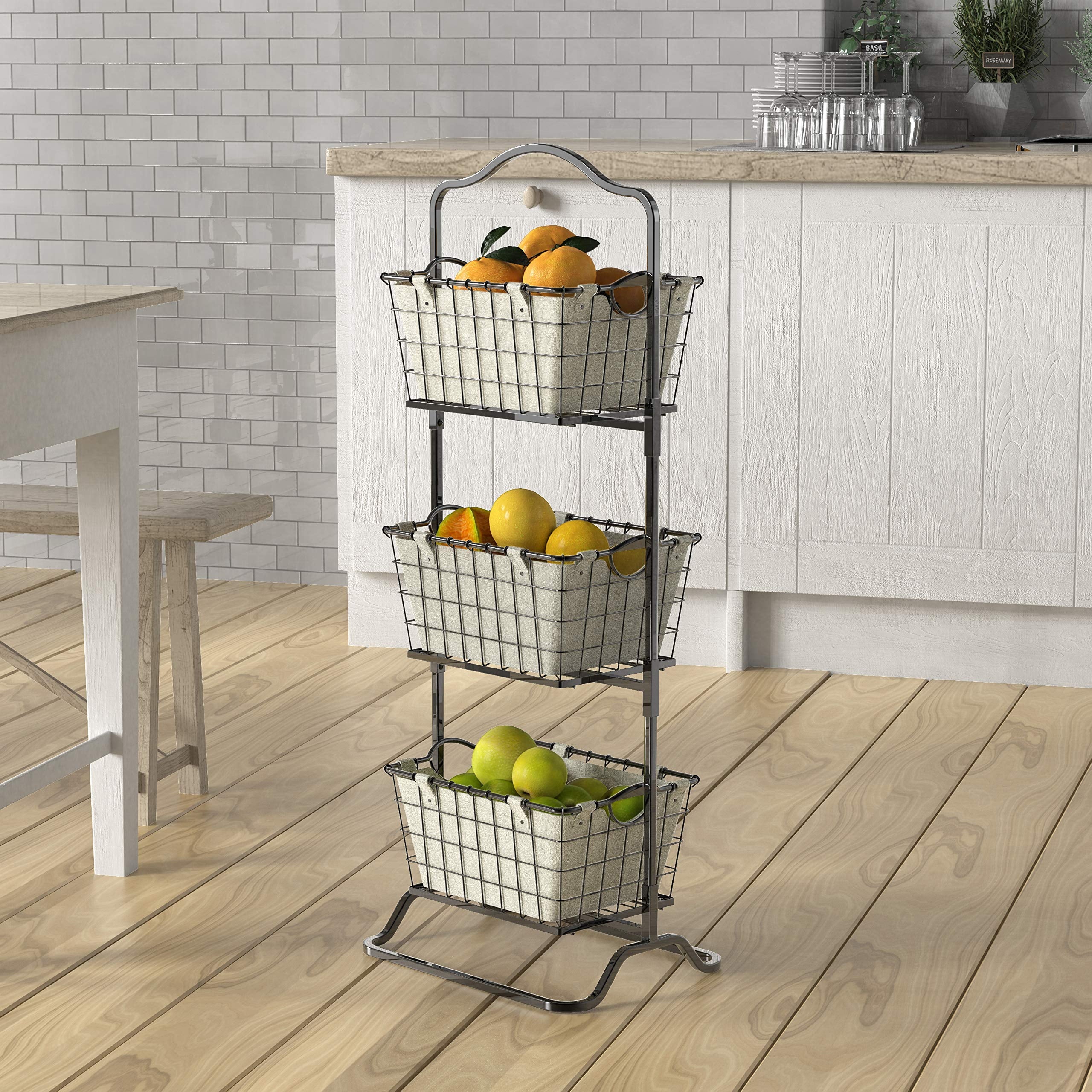 SimpleHouseware 3-Tier Wire Fruit Basket Stand, Black K8545