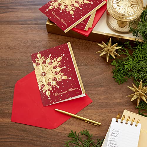 Hallmark Boxed Holiday Cards, Red and Gold Snowflake, 40 Cards with Envelopes E355