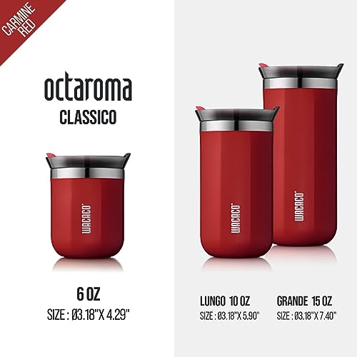 WACACO Octaroma Classico Vacuum Insulated Coffee Mug, Double-wall Stainless Steel, 6 fl oz, Carmine Red Z33030