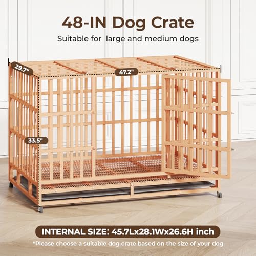 48 Inch Heavy Duty Dog Crate for Large Dogs, Double Door Steel Cage with Removable Tray L544488