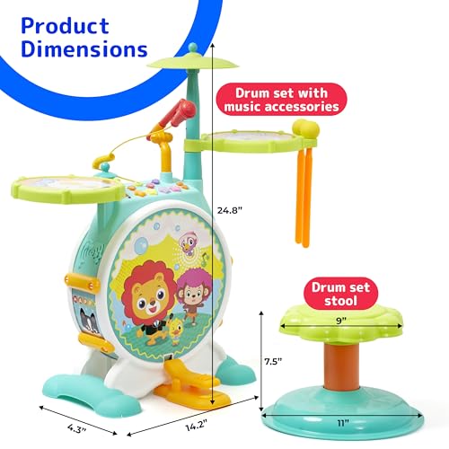 Prextex Electric Toy Drum Set with Cymbal for Kids, Multicolor, 9 Pieces Y12631