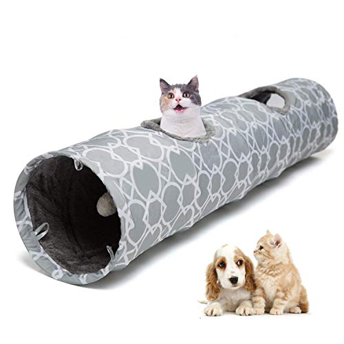 LUCKITTY Geometric Cat Tunnel with Plush Inside, Collapsible with Balls D91078