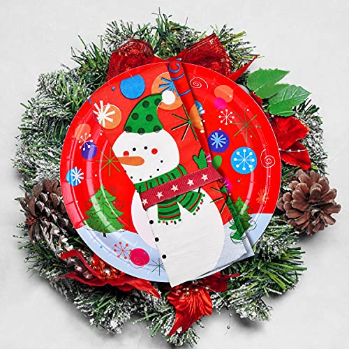 Gatherfun Christmas Snowman Paper Dinner Plates and Napkins, Serve 50 V8502