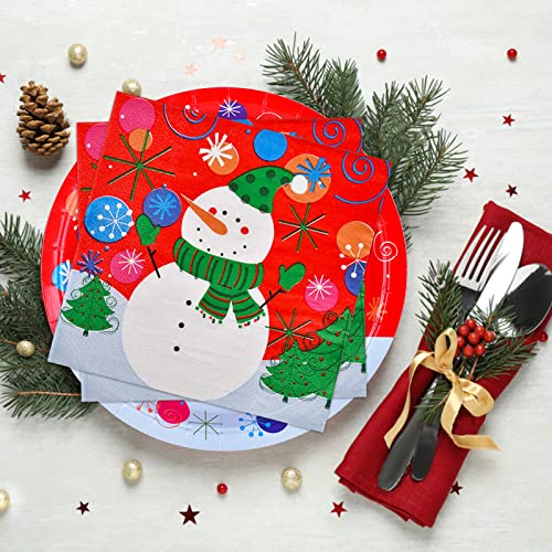 Gatherfun Christmas Snowman Paper Dinner Plates and Napkins, Serve 50 V8502