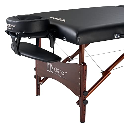 Master Massage Newport Portable Massage Table with 2.5" Cushion, Walnut Hardwood, Black, 30" R296868