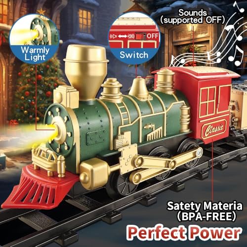 Electric Christmas Train Set with Lights and Sounds for Kids Y77468