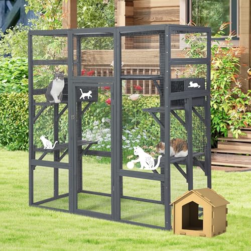 COZIWOW 70 Inches Wooden Catio Outdoor Cat Enclosure with Waterproof Roof I9907
