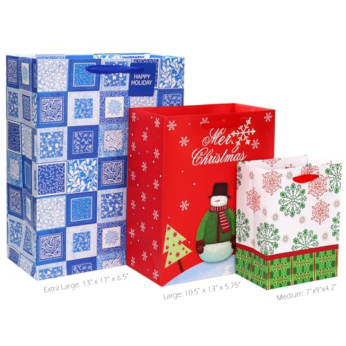 FZOPO Christmas Gift Bags Bulk Set with Handles Assorted Sizes W231