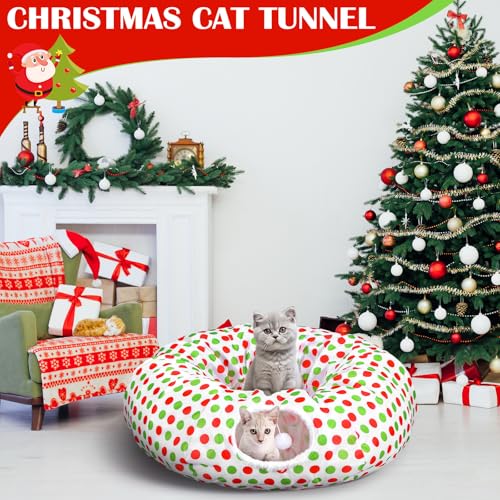 Soulchen Cat Tunnel Christmas Tree Skirt 3ft x 3ft Red and Green T171676