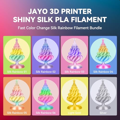 JAYO 3D Printer Filament Bundle, PLA Silk Multicolor 1.75mm, 8 Rolls 2kg G112230
