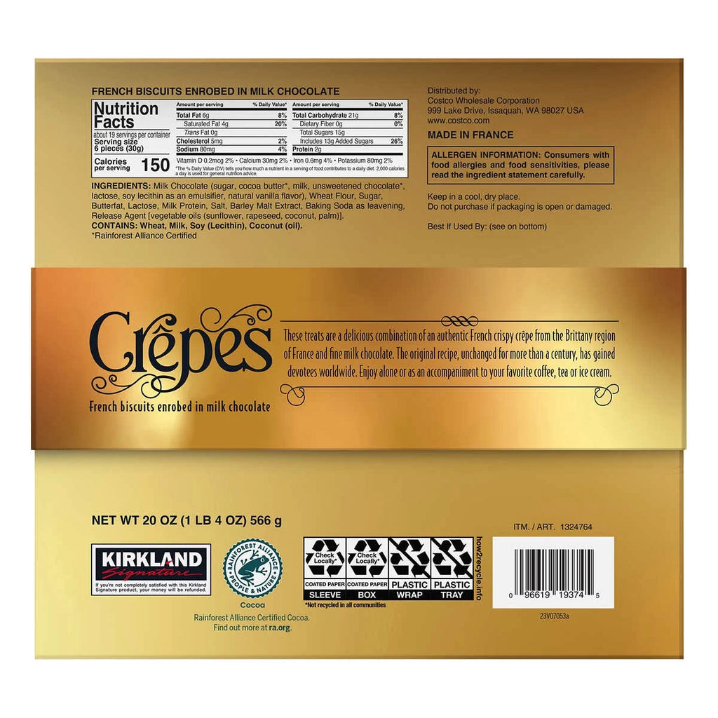 Kirkland Signature Crepes French Biscuits in Milk Chocolate 20 oz Y186853
