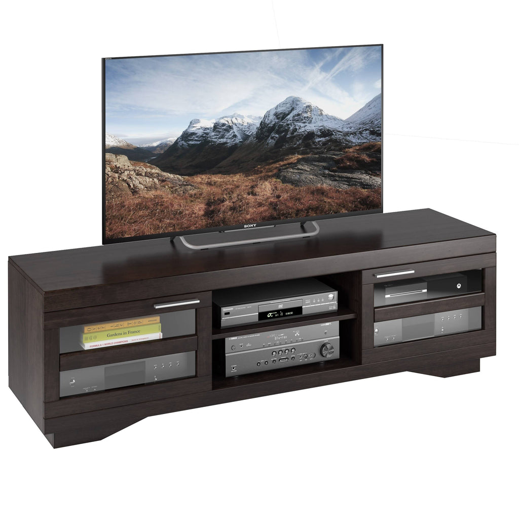 SONAX Granville 66-Inch Wood Veneer TV Bench, Mocha Black