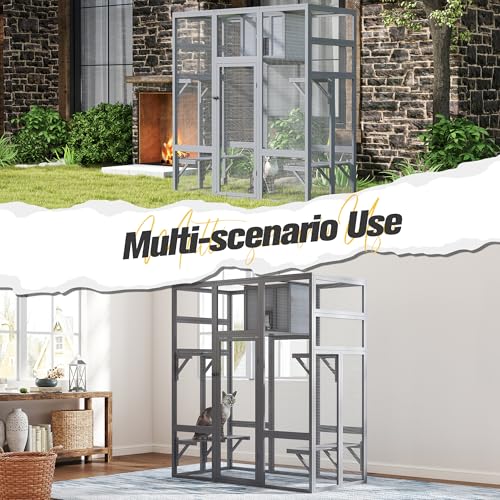 COZIWOW 70 Inches Wooden Catio Outdoor Cat Enclosure with Waterproof Roof I9907