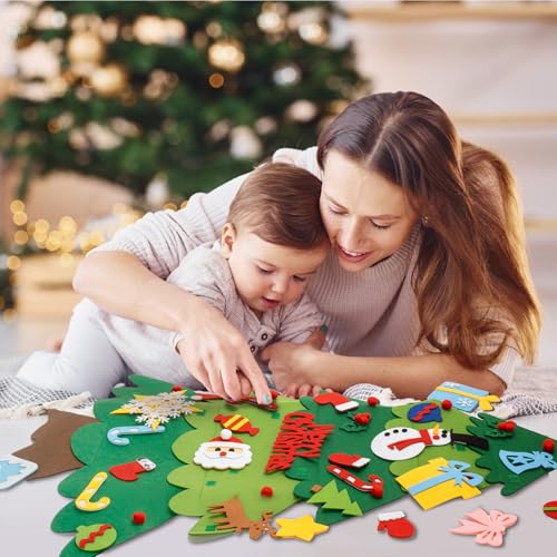 Montessori Felt Christmas Tree for Toddlers with 32 Ornaments and String Lights I83532