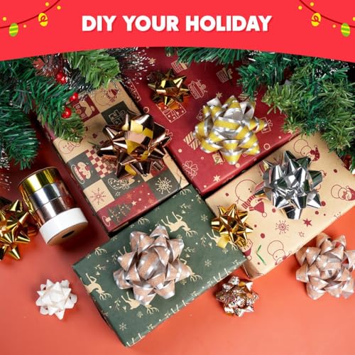 JOYIN 46PCS Christmas Bows and 2 Rolls of Ribbon Assortment for Gift Wrapping R11755