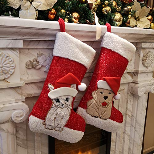 WEWILL 18" Cat Felt Christmas Stocking with Paws Embroidery K25915