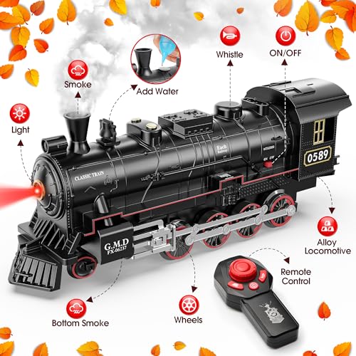 Hot Bee Train Set for Boys, Remote Control Electric Toy with Steam Locomotive E1277
