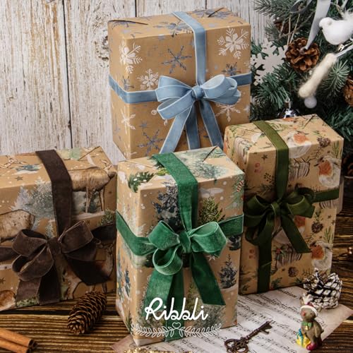 Ribbli 4 Rolls Christmas Kraft Wrapping Paper, 30 x 120 inch per Roll T5923