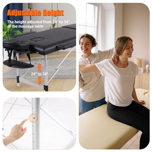 Portable Massage Table 84 Inch with Neck Stretcher, Black Aluminum O188