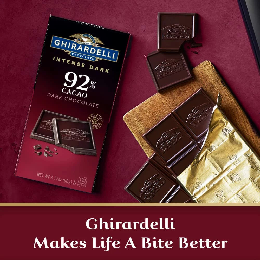 GHIRARDELLI Intense Dark Chocolate Bar, 92% Cacao, 3.17 oz (Pack of 12) D269