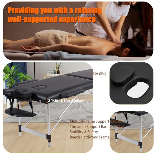 Portable Massage Table 84 Inch with Neck Stretcher, Black Aluminum O188