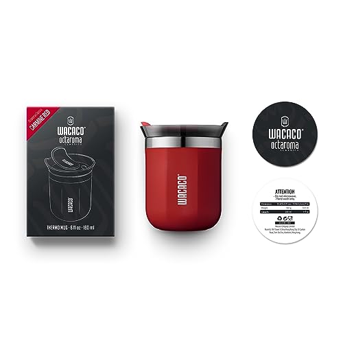 WACACO Octaroma Classico Vacuum Insulated Coffee Mug, Double-wall Stainless Steel, 6 fl oz, Carmine Red Z33030