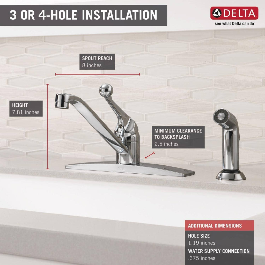 Delta 400LF-WF Single Handle Kitchen Faucet with Spray Chrome A1144