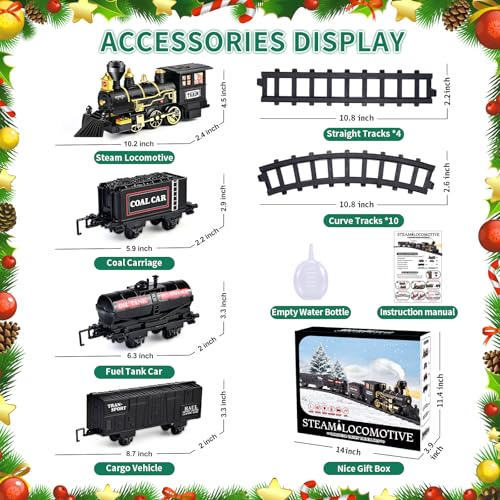 Kids Train Set with Steam Locomotive, Sounds & Lights for Boys Girls Ages 3-8 N4969