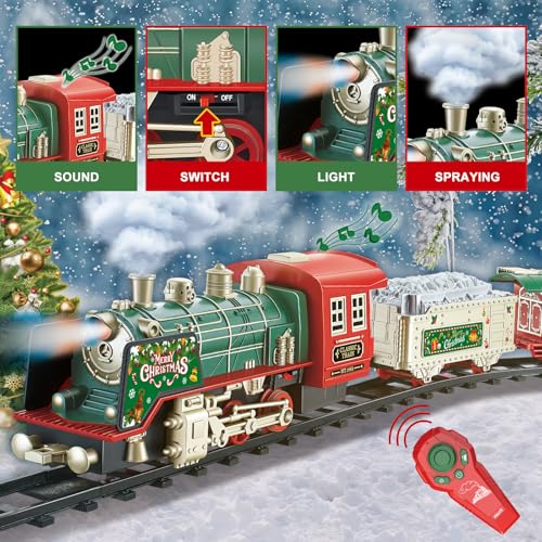 JUQU Christmas Train Set for Kids Ages 3-8 Remote Control Steam Locomotive with Tracks C947409