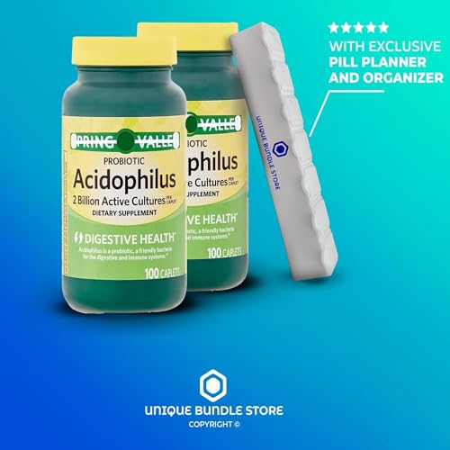 Acidophilus Probiotic 100 Caplets Dietary Supplement with 7 Day Pill Organizer, Pack of 2 K454