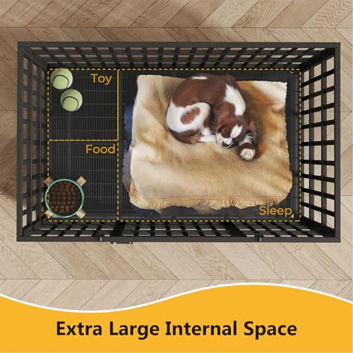 48 Inch Heavy Duty Dog Crate for Large Dogs, Double Door Steel Cage with Removable Tray L544488