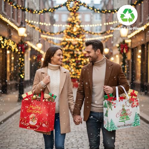 habgp 20 Pack Christmas Gift Bags Assorted Sizes with Handle, Reusable Tote K88379
