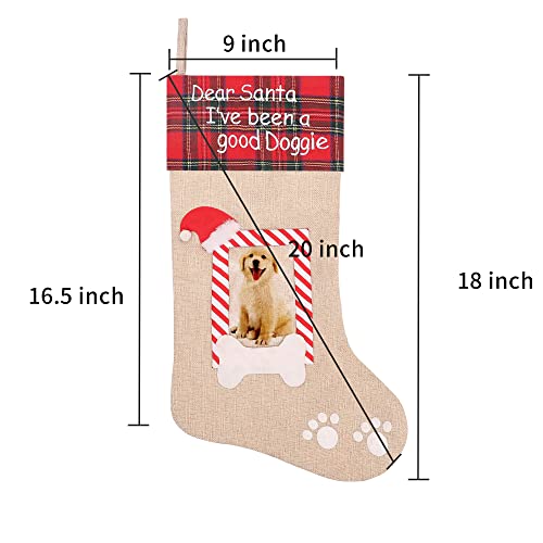 Burlap Pet Christmas Stockings with Photo Frame, 20 Inches T603