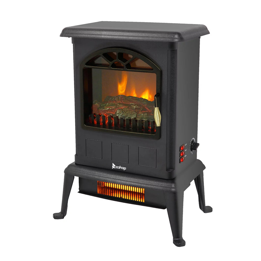 1500W Electric Stove Heater with 3D Flame Effect, Freestanding Indoor Fireplace D3021