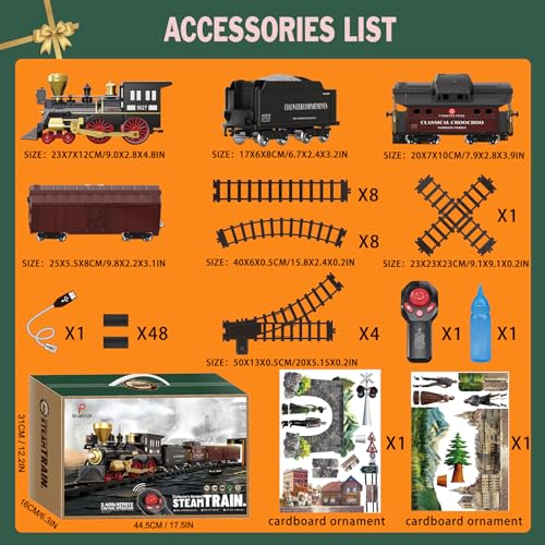 Electric Train Set for Kids with Steam Locomotive, Light & Sounds S601002
