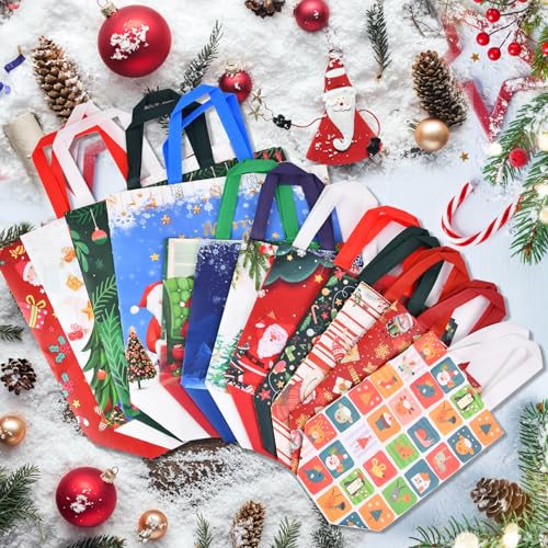 AhfuLife 12 PCS Reusable Christmas Gift Bags with Handles, Assorted Sizes J39716