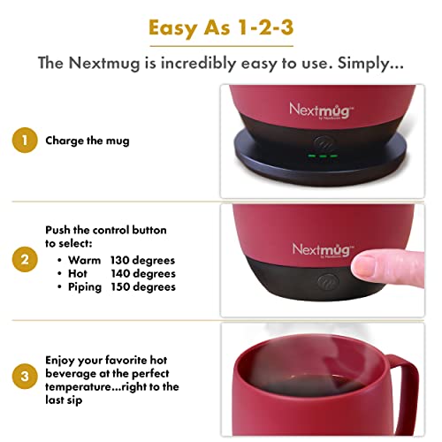 Nextmug Self-Heating Coffee Mug, 14 oz, Burgundy W7807