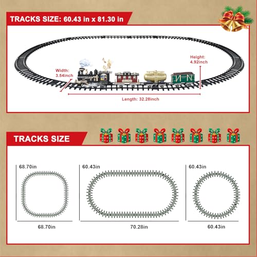 JUQU Christmas Train Set for Kids Ages 3-8 Remote Control Steam Locomotive with Tracks C947409