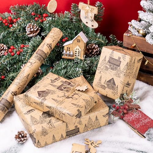 RUSPEPA Christmas Wrapping Paper Jumbo Roll Kraft Paper, Christmas Tree Design, 30 in x 100 ft U53088