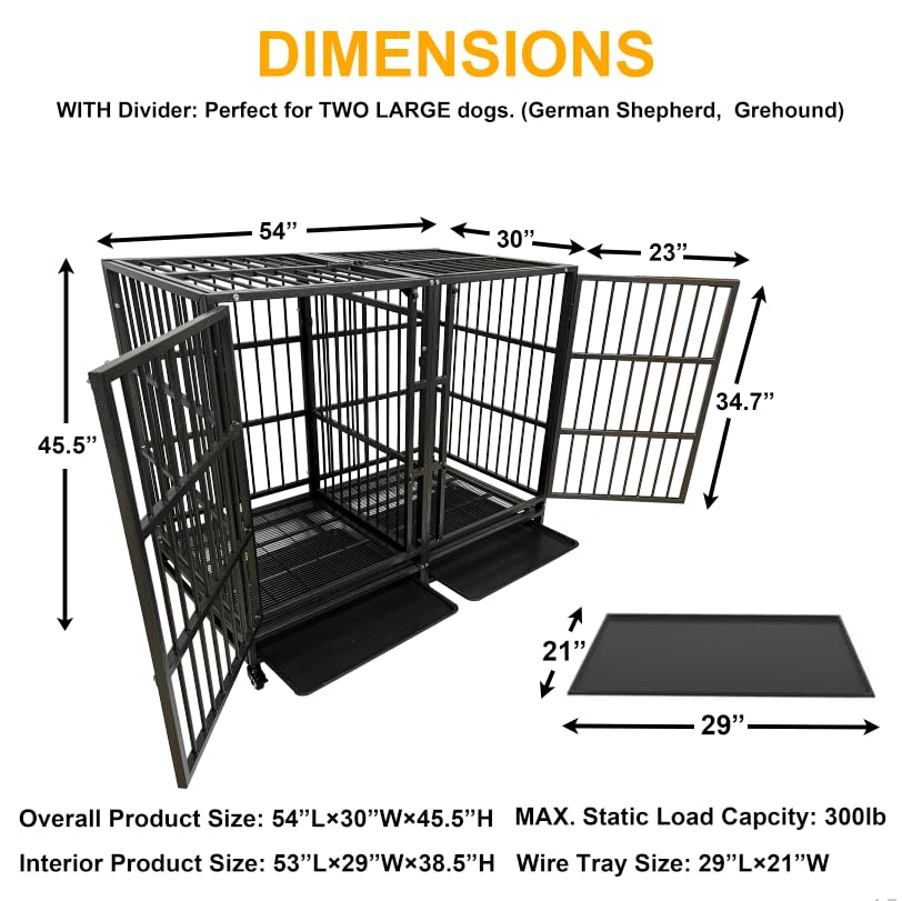Heavy Duty Dog Crate Cage Kennel for Large Dogs with Removable Trays and Wheels J3652