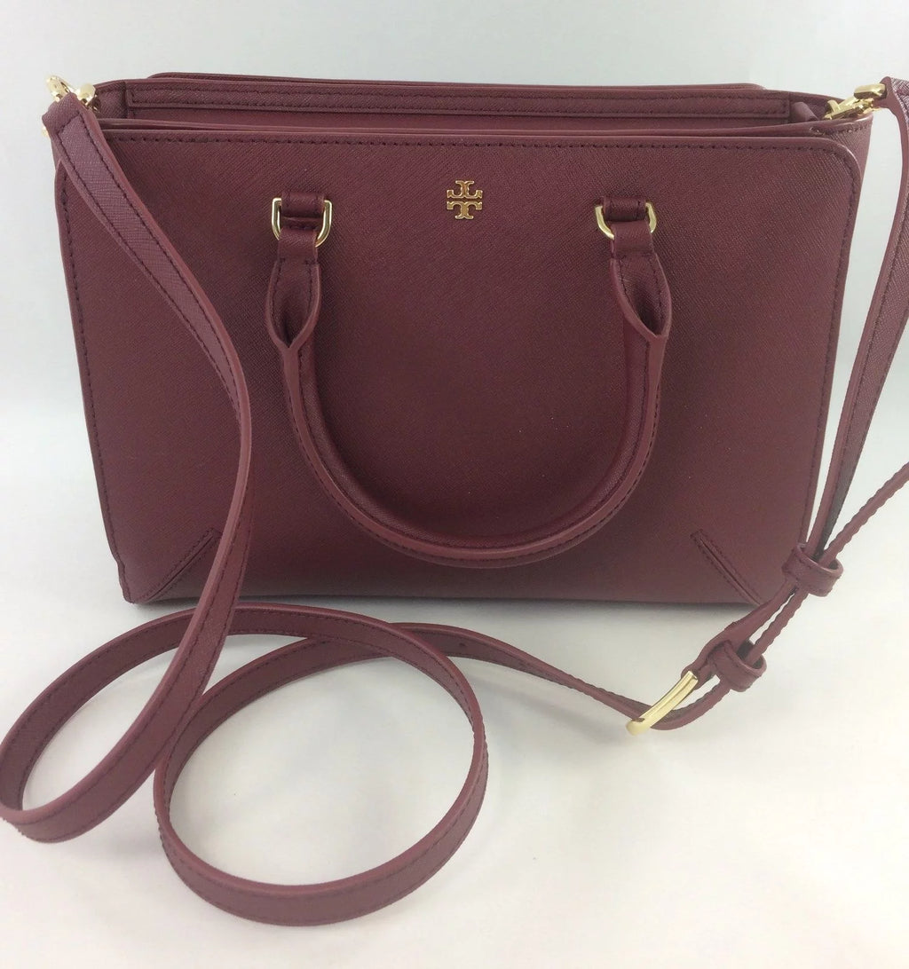 Tory Burch Emerson Small Zip Tote Leather Handbag Imperial Garnet L686590
